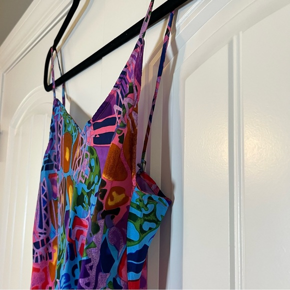 Vintage Floral Tropical Colorful Abstract Pattern Slip Dress Silk Size Small - Picture 3 of 7